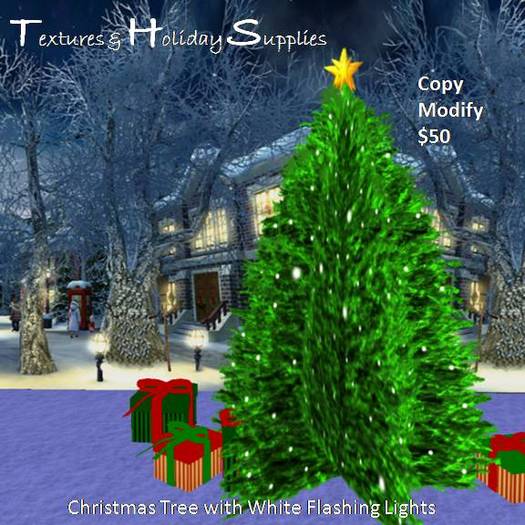 Second Life Marketplace Classic Christmas TreeWhite Flashing Lights